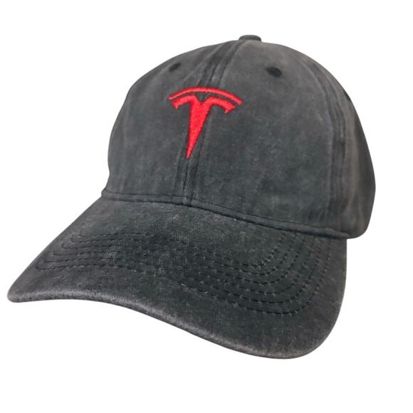 Adult Adjustable Tesla Gray Chambray Ballcap with Red Embroidered Logo NEW - Picture 7 of 7